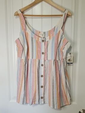 Terra & Sky Striped Sleeveless Button Down Flowy Linen Blend Top Size 0X 14 NWT